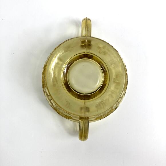 Amber Federal Glass Depression Glass Sharon Cabbage Rose Open Sugar Bowl READ - Picture 8 of 9